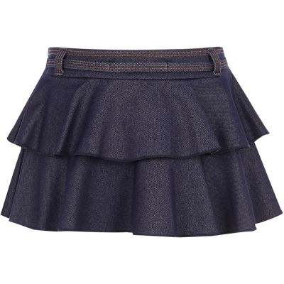 Blue ruffle denim-look swim skirt